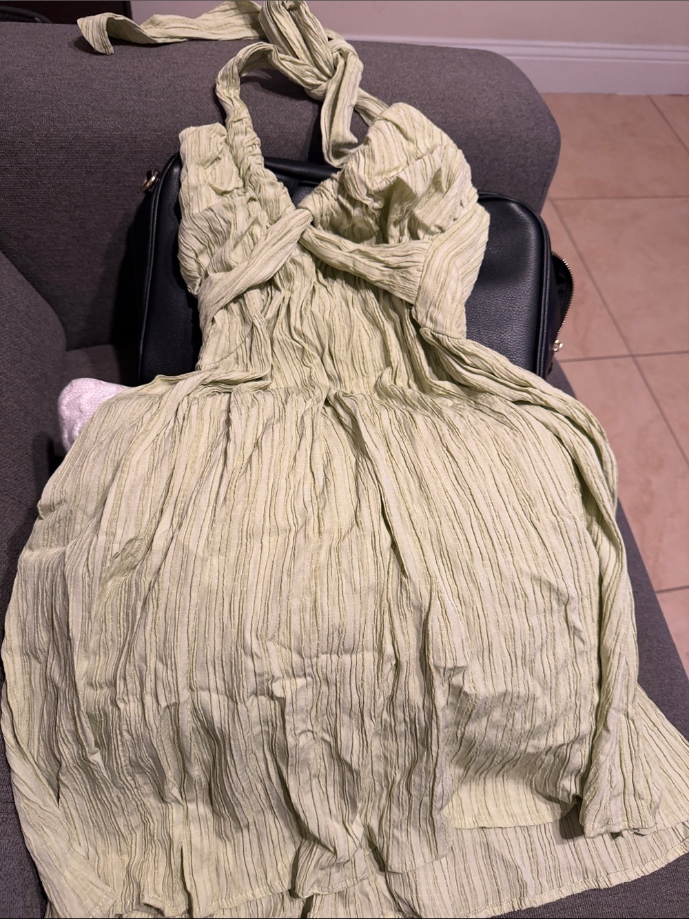 Light Green Crinkle Halter Dress